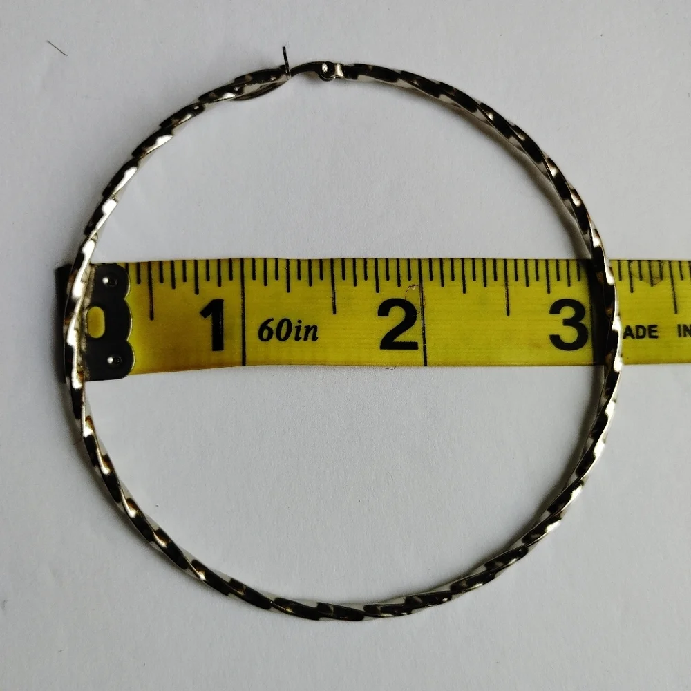 Silver Stainless Steel Large 3" Swirl Hoop Earrings - Picture 4 of 4
